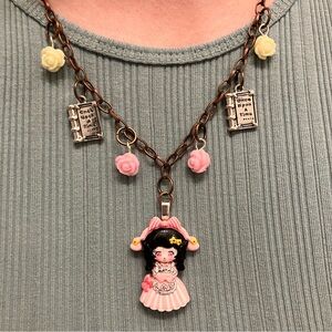Handmade Kawaii Anime Pink Bunny Rabbit Girl Cottagecore Charm Necklace